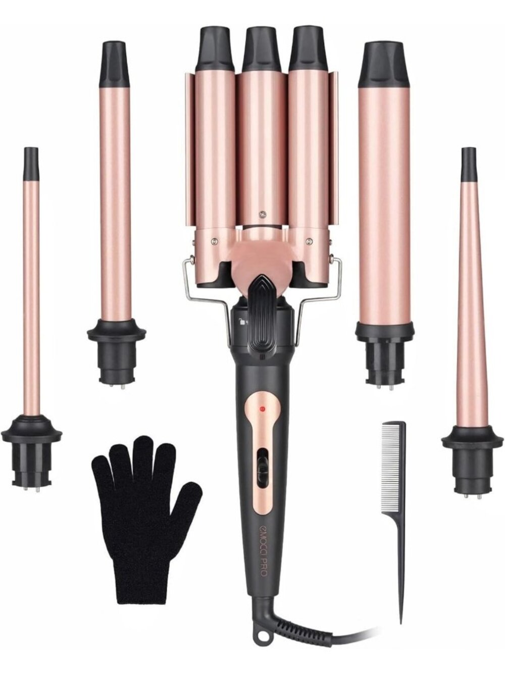 3-Barrel Curling Iron for Beach Waves, Ceramic Hair Waver Tool, Instant Heat